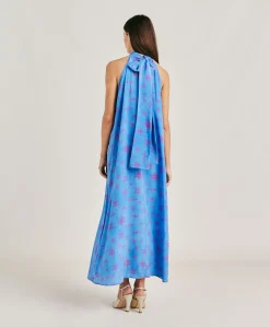 Donne Momonì Vestiti-Vestito Sabina In Crepe De Chine - Bluette/Fucsia