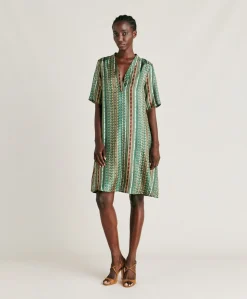Donne Momonì Vestiti-Vestito Sarraina In Twill Di Seta - Verde/Multicolor