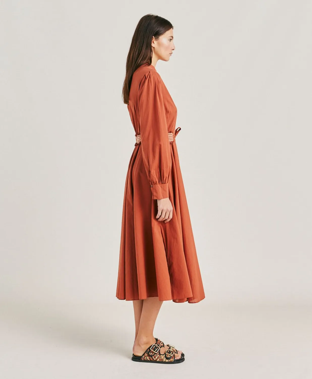 Donne Momonì Vestiti-Vestito Sinzias Con Voile Di Cotone - Coccio