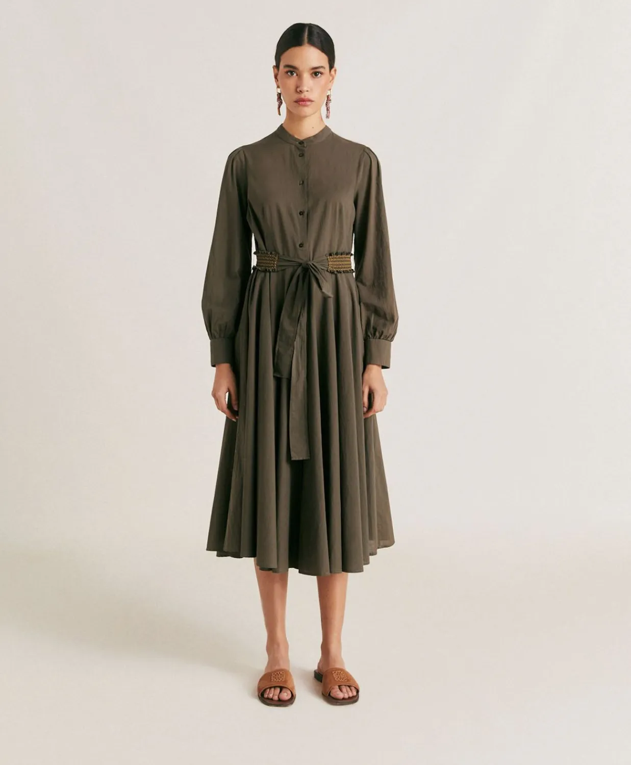 Donne Momonì Vestiti-Vestito Sinzias Con Voile Di Cotone - Army