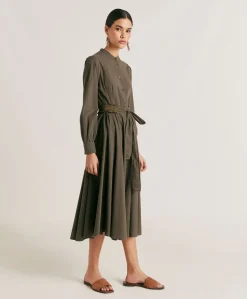 Donne Momonì Vestiti-Vestito Sinzias Con Voile Di Cotone - Army