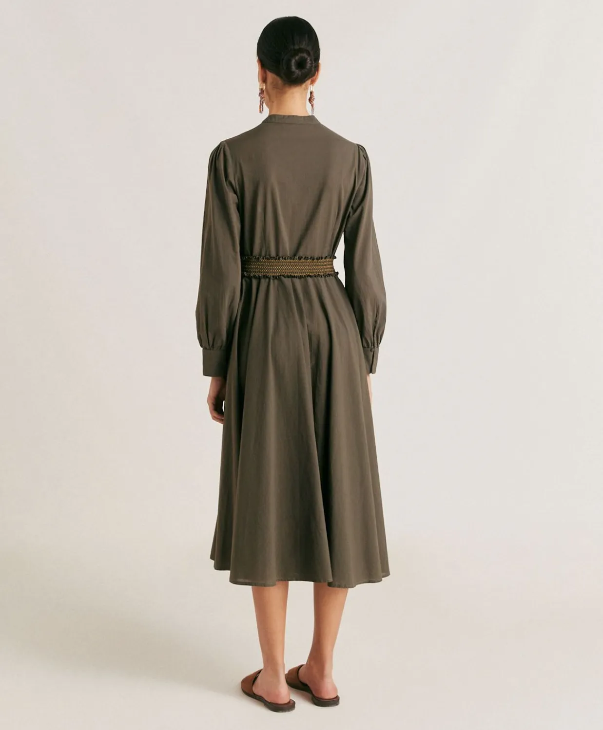 Donne Momonì Vestiti-Vestito Sinzias Con Voile Di Cotone - Army