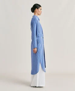 Donne Momonì Vestiti-Vestito Zaira A Righe In Seta Viscosa - Azzurro/Panna